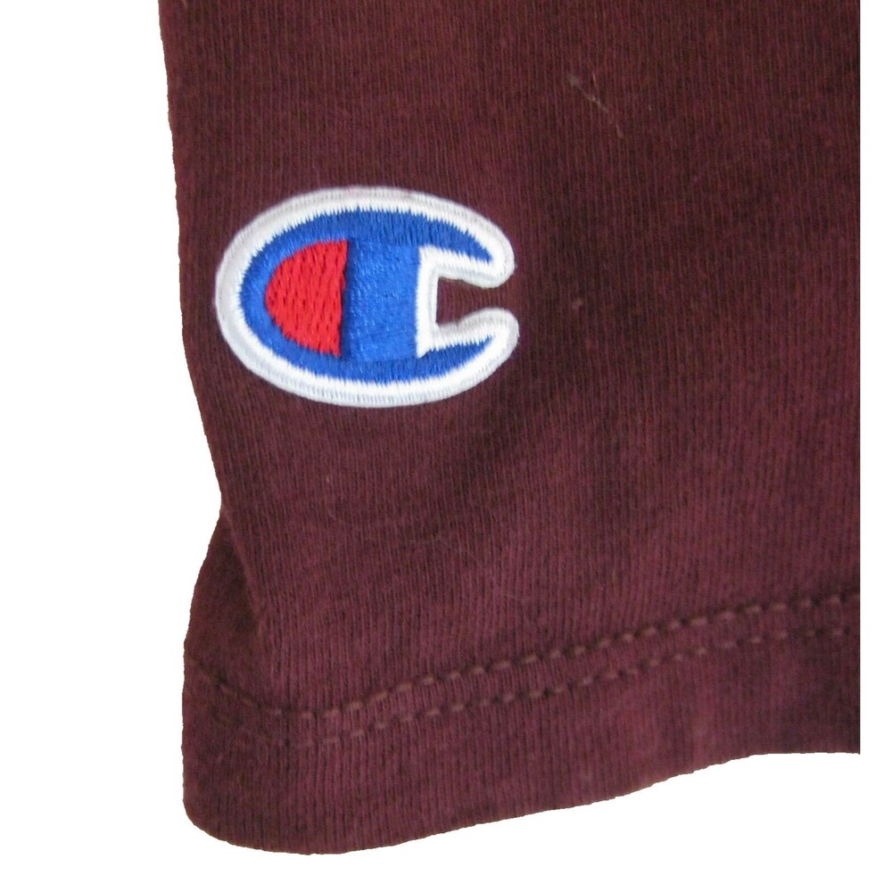 CHAMPION Men's (Size Medium) Burgundy Red Short Sleeve Spellout Logo T-Shirt Top - Picture 2 of 5